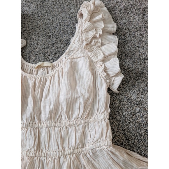 Ulla Johnson Designer Striped Linen Marine Paloma Top Cream Tan Smocked Waist - Picture 4 of 4